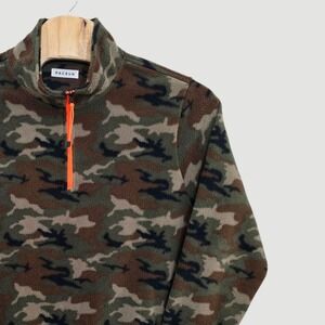 PacSun Mens XL Camo Fleece 1/4 Zip Pullover Olive Green Brown‎ Orange Gorpcor